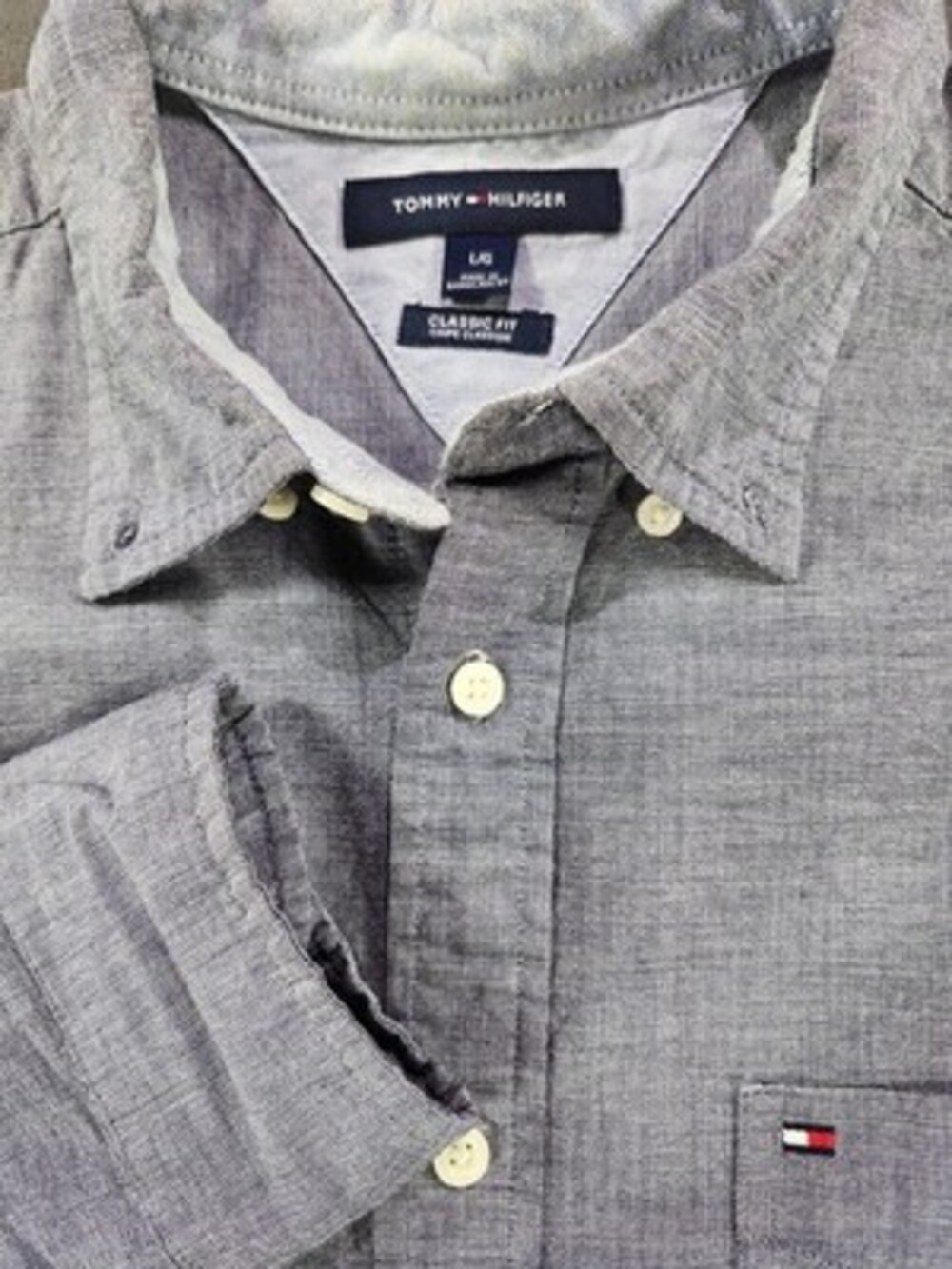 Tommy Hilfiger Mens L Classic Fit Button Shirt Texture Business Professional 244